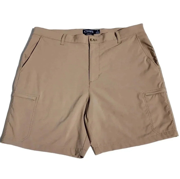 Chaps Stretch Men's Flat Front Khaki Colored Cargo Shorts Size 36 - Picture 2 of 12
